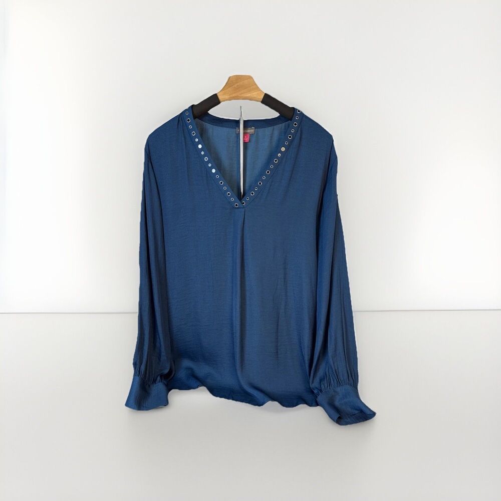 Vince Camuto Studded Rumple Long Sleeve Teal Satin Like Blouse Top Women's 3x